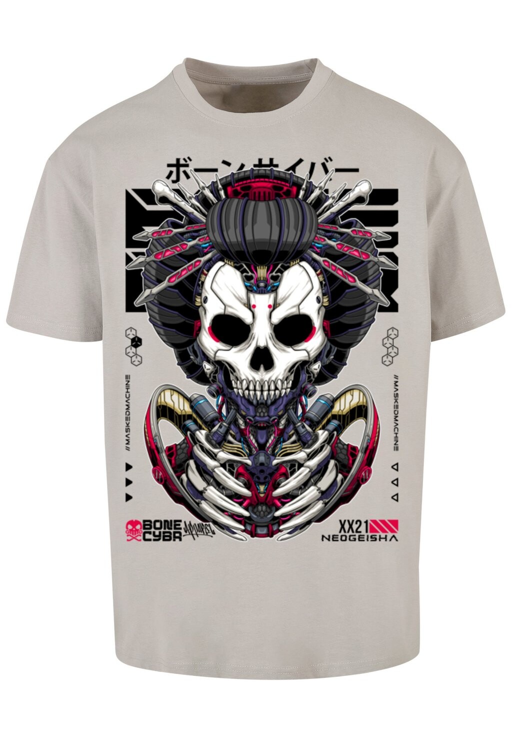 

Футболка с принтом BONE CYBER NEOGEISHA CYBERPUNK STYLES F4NT4STIC, серый