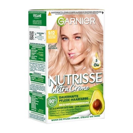 

Перманентная краска для волос Nutrisse Ultra Crёme 9.12 Очень светлый жемчужный блондин 224.00G, Garnier