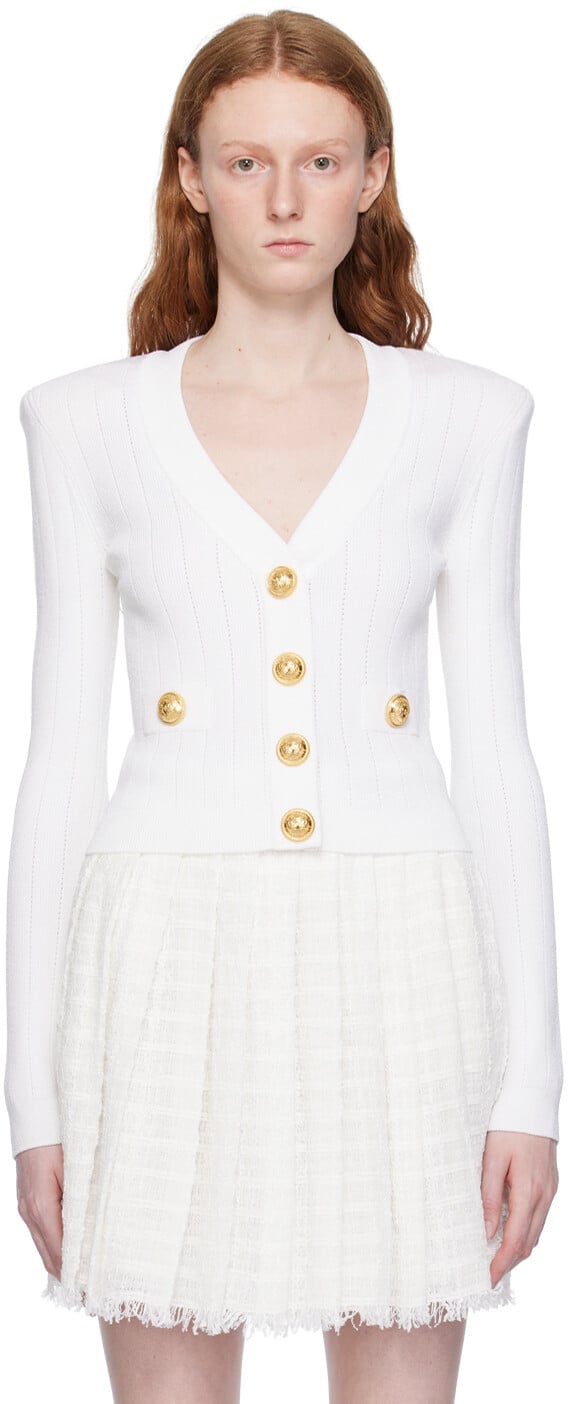 

Белый укороченный кардиган Balmain