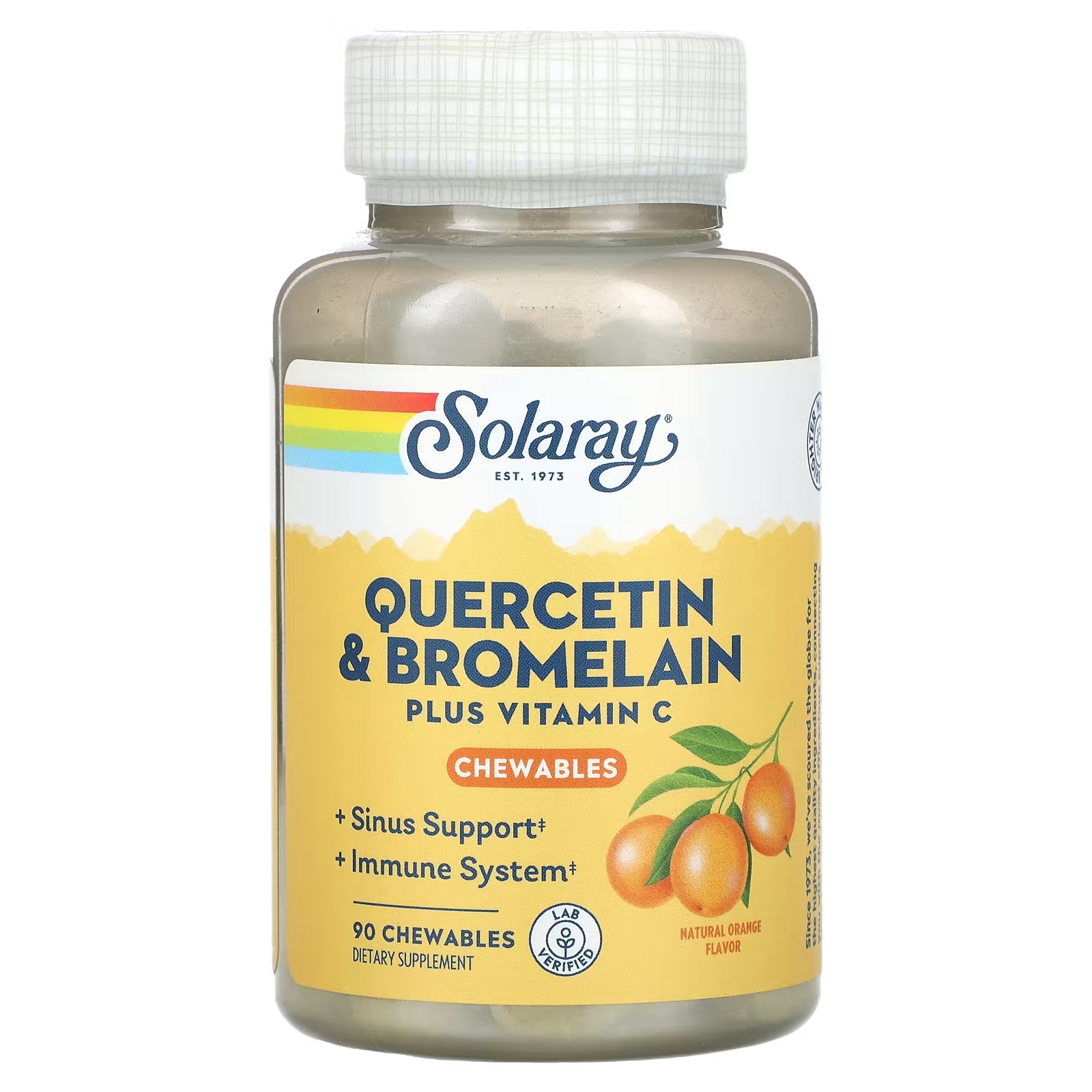 Жевательные таблетки Solaray с кверцетином и бромелаином с витамином С натуральный апельсин, 90 жевательных таблеток