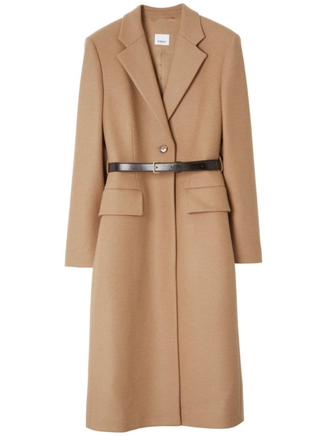 

Однобортное пальто с поясом Burberry, нейтральный цвет