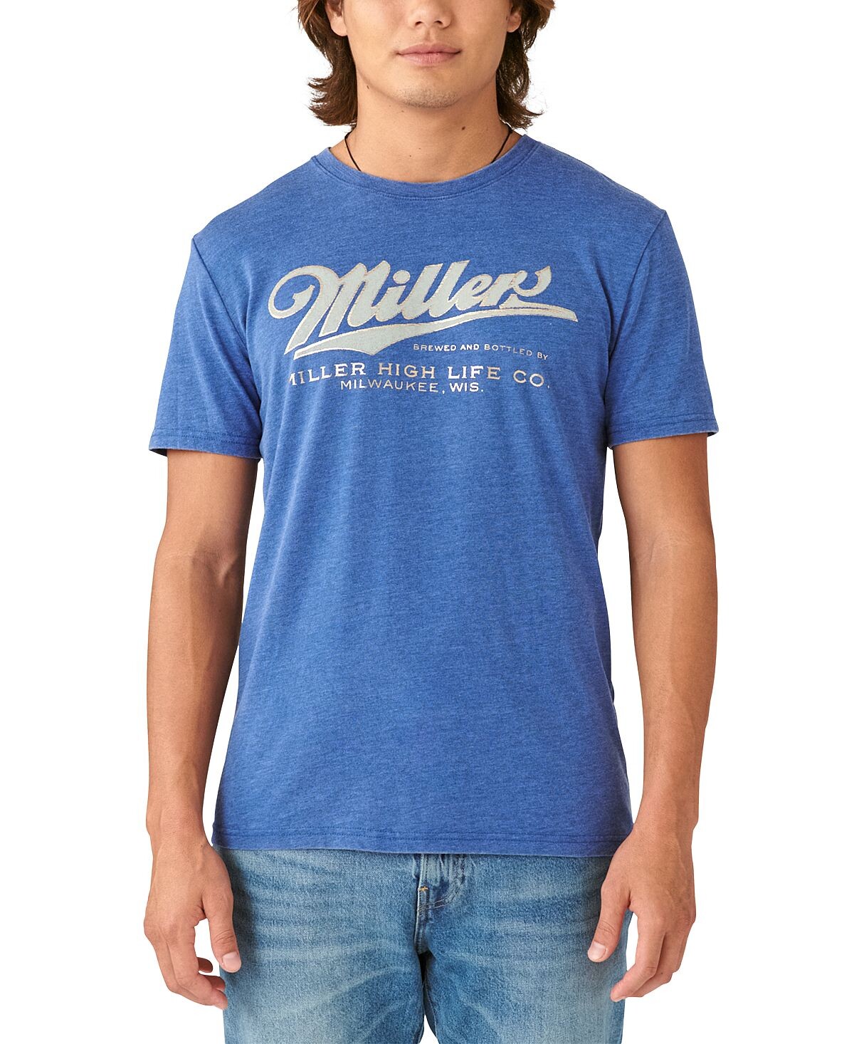 

Мужская футболка с круглым вырезом и надписью Miller Lucky Brand