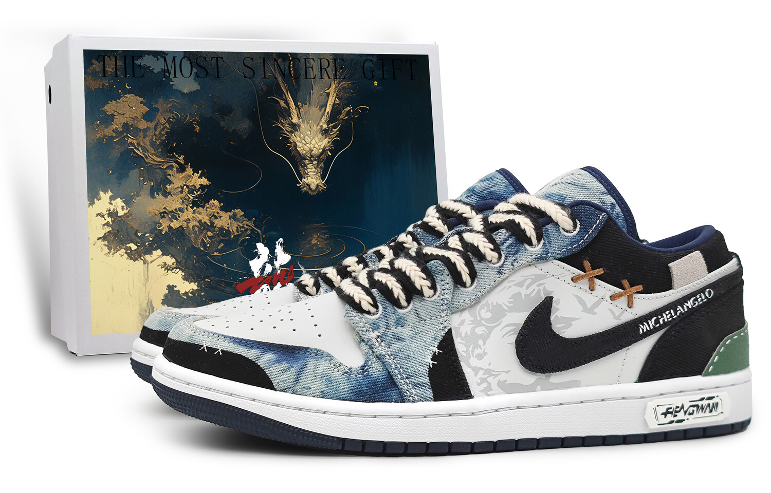 

Кроссовки Air Jordan 1 Vintage Basketball Shoes Men Low-top Black/white, синий/черный