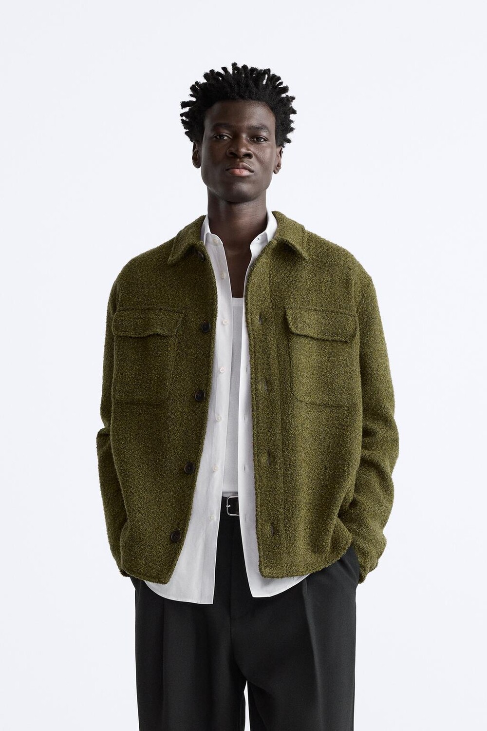 

Рубашка с текстюрой букле ZARA, зеленый мох