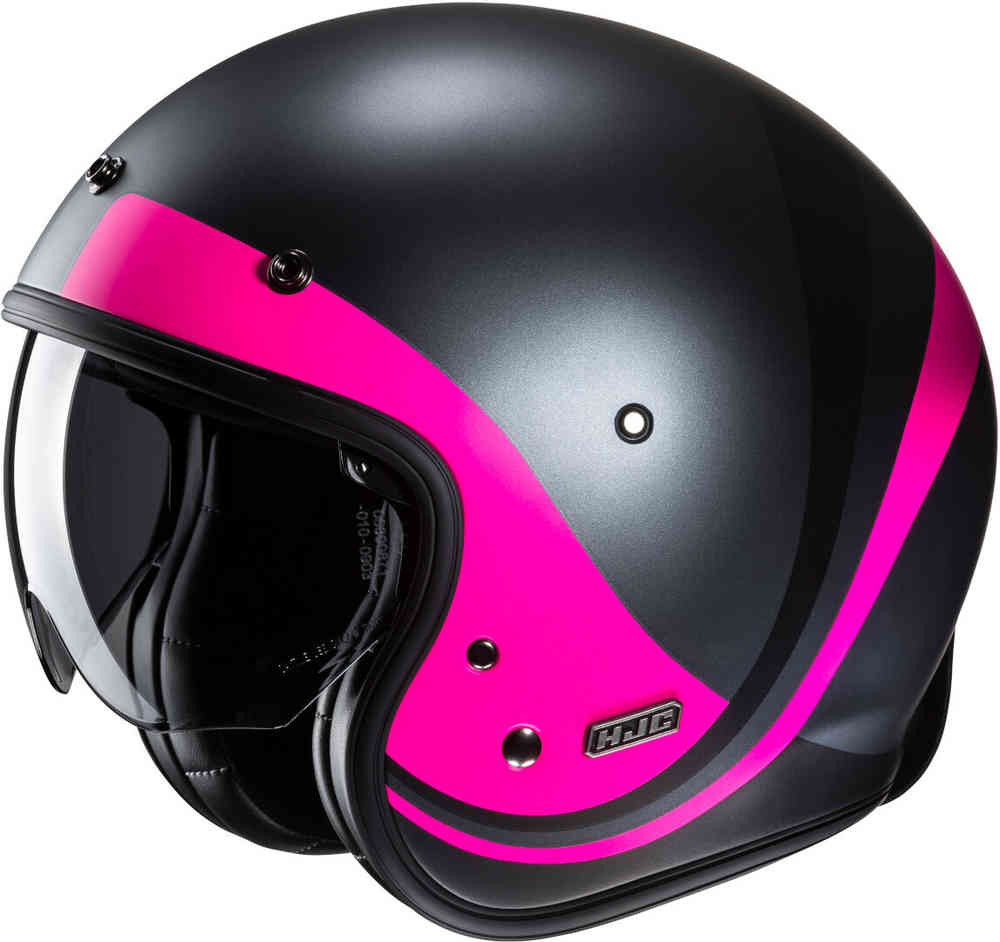 Реактивный шлем V31 Emgo Retro HJC, черный/розовый женский мотоциклетный шлем в стиле ретро полушлем с выдвижным градиентным солнцезащитным козырьком и маской локомотивами