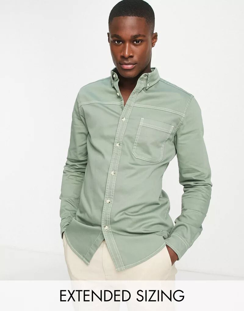 Зеленая джинсовая рубашка скинни ASOS
