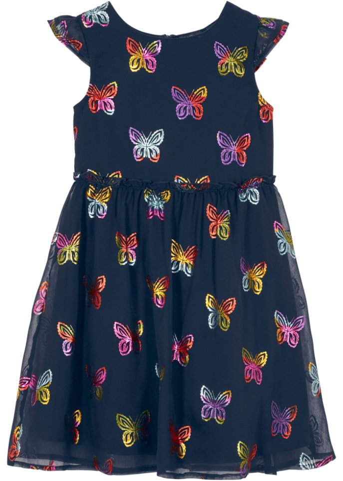 цена Праздничное шифоновое платье для девочки с принтом бабочки Bpc Bonprix Collection, синий
