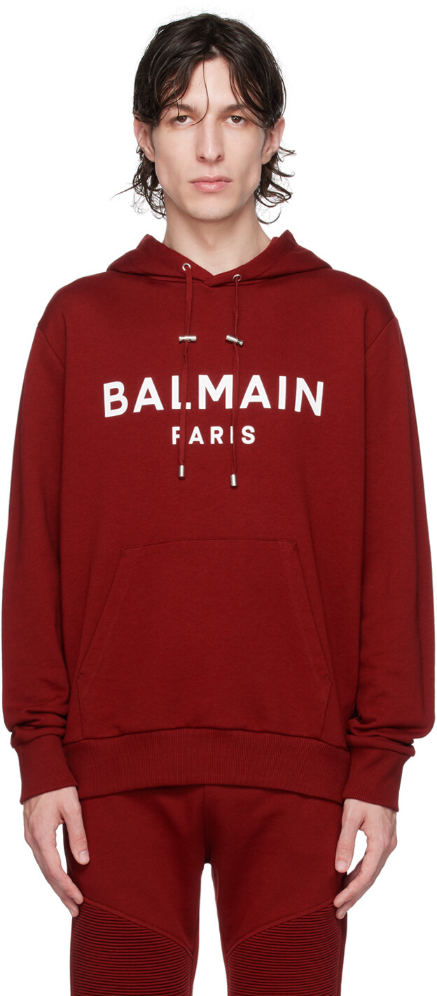 

Красный худи с принтом Balmain
