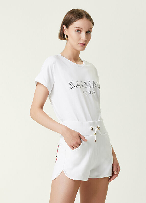 

Белая базовая футболка с вышитым логотипом Balmain, Белый