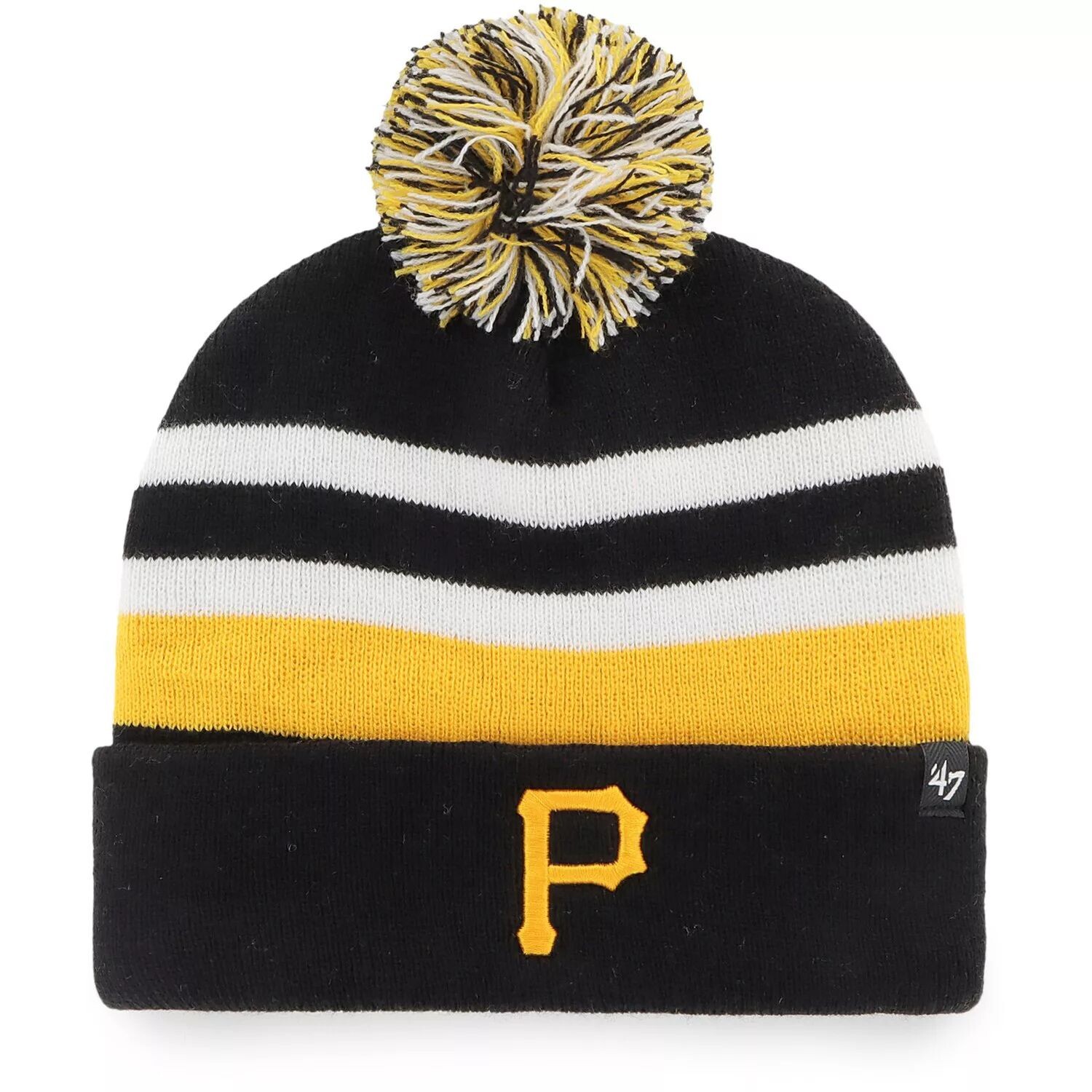 

Мужская черная вязаная шапка с манжетами и помпоном Pittsburgh Pirates State Line '47