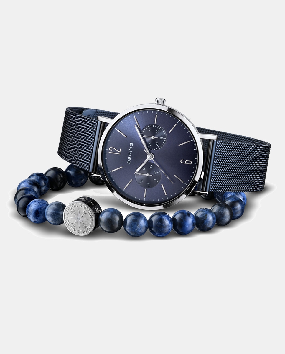 цена Классические женские часы и браслет со стальной сеткой 14236-303-GWP Bering, синий