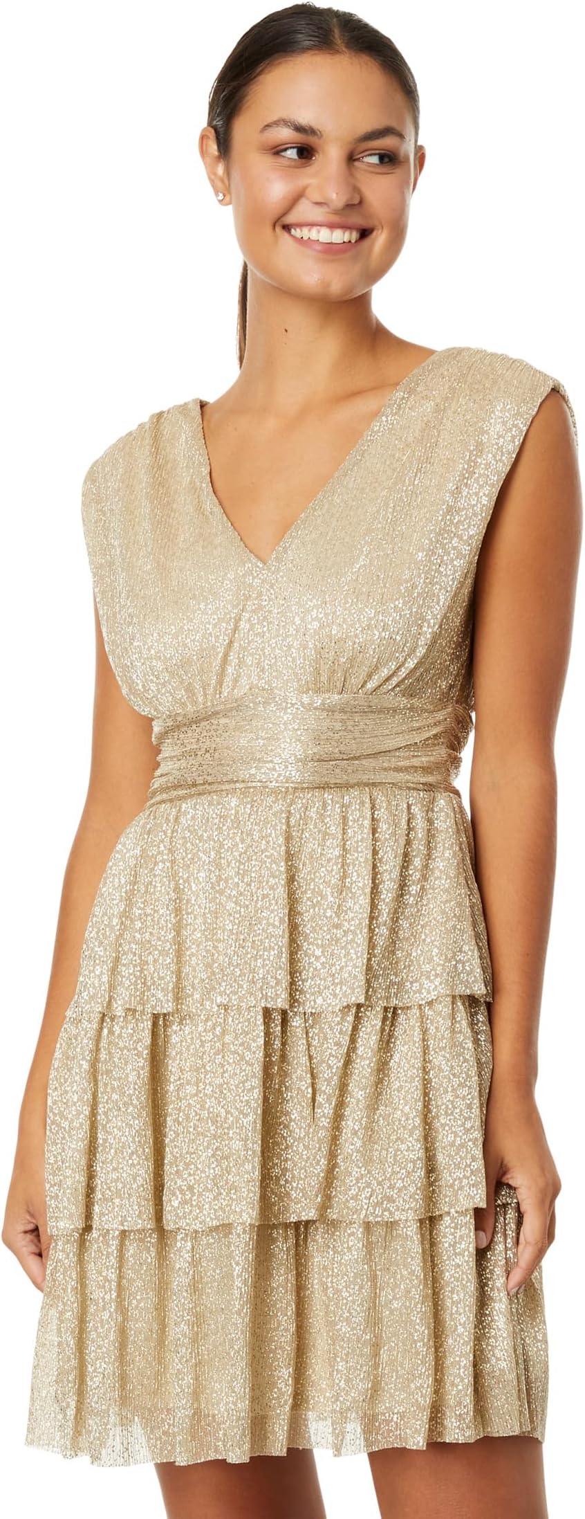 

Платье Lilly Pulitzer Faye V-Neck Ruffle Dress, цвет Gold Metallic Knit Crinkle