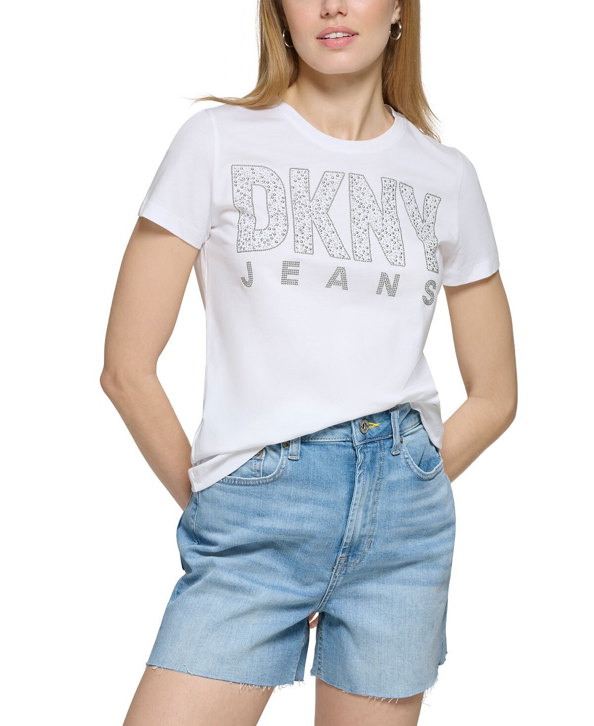 

Женская футболка с логотипом и короткими рукавами с заклепками DKNY Jeans, белый
