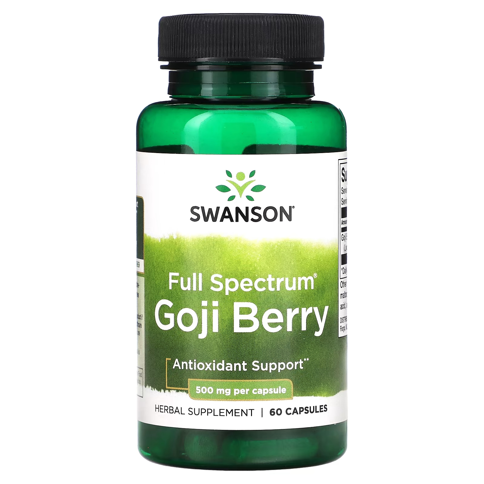 Растительная добавка Swanson Full Spectrum Goji Berry 500 мг, 60 капсул swanson гриб гребешок full spectrum 500 мг 60 капсул