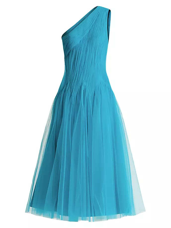 

Платье миди из тюля на одно плечо Zac Posen, цвет peacock