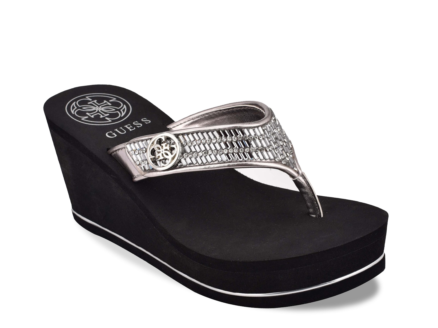 

Сандалии Sarraly 4 на танкетке Guess, цвет Pewter Metallic/Black