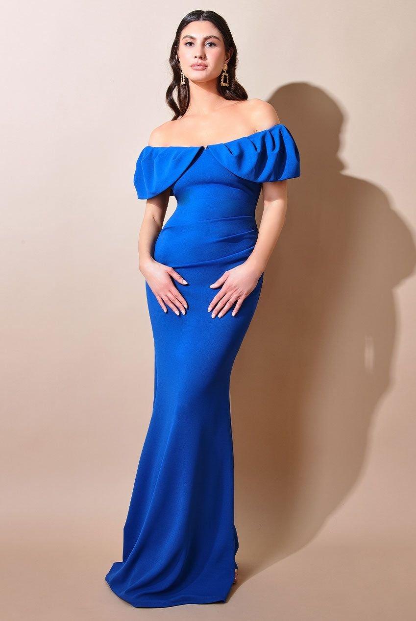 Плиссированное платье-бардо макси из крепа Scuba Goddiva, синий