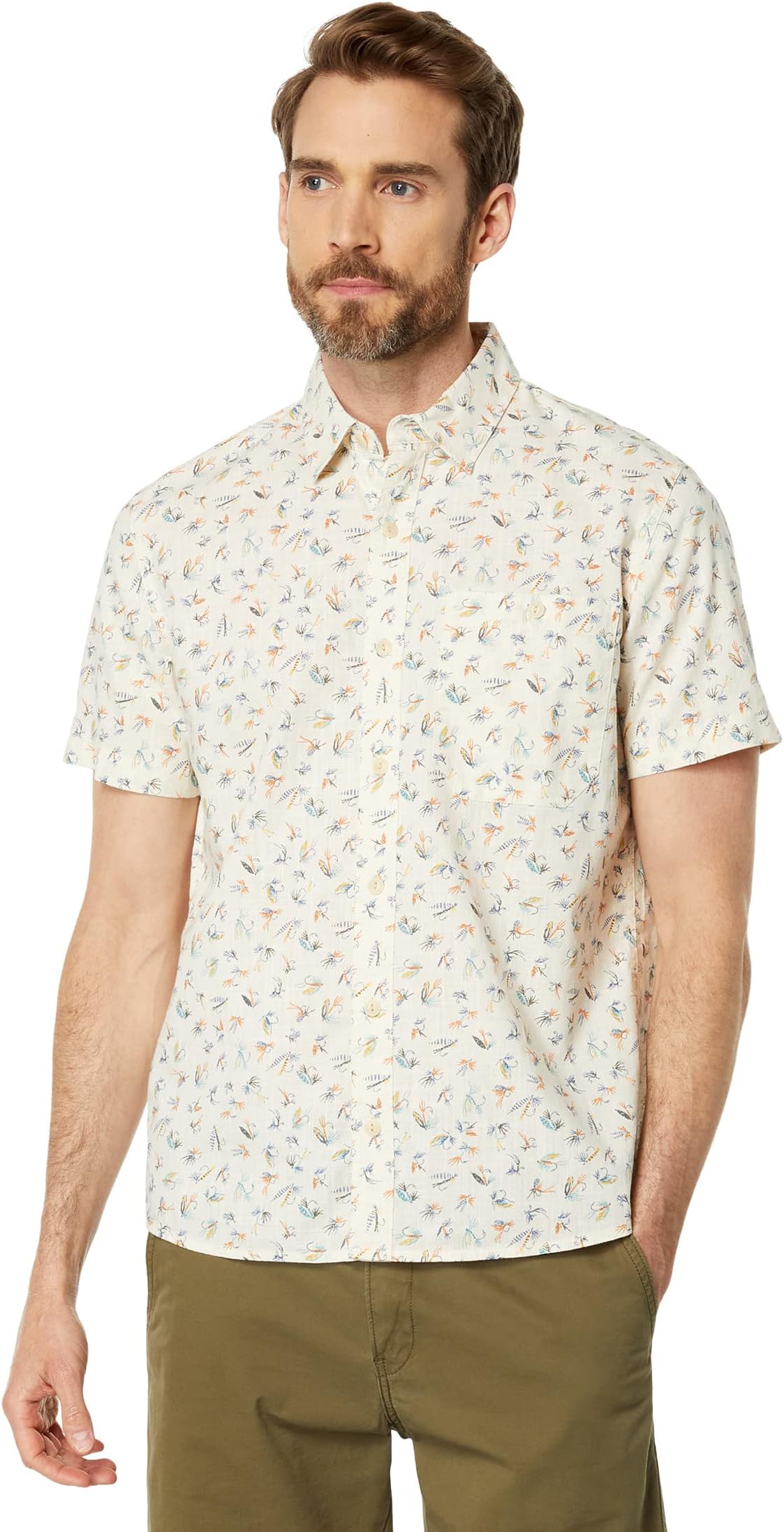 Рубашка с короткими рукавами из тканого хлопка Signature Regular L.L.Bean, цвет Cream Fishing Flies