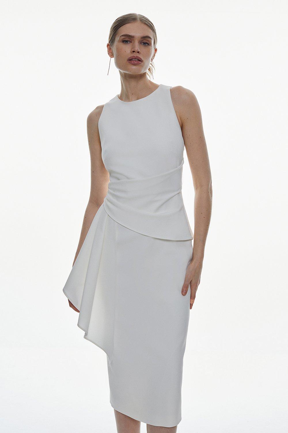 Платье мидакси из структурированного крепа с драпировкой по бокам Karen Millen, белый