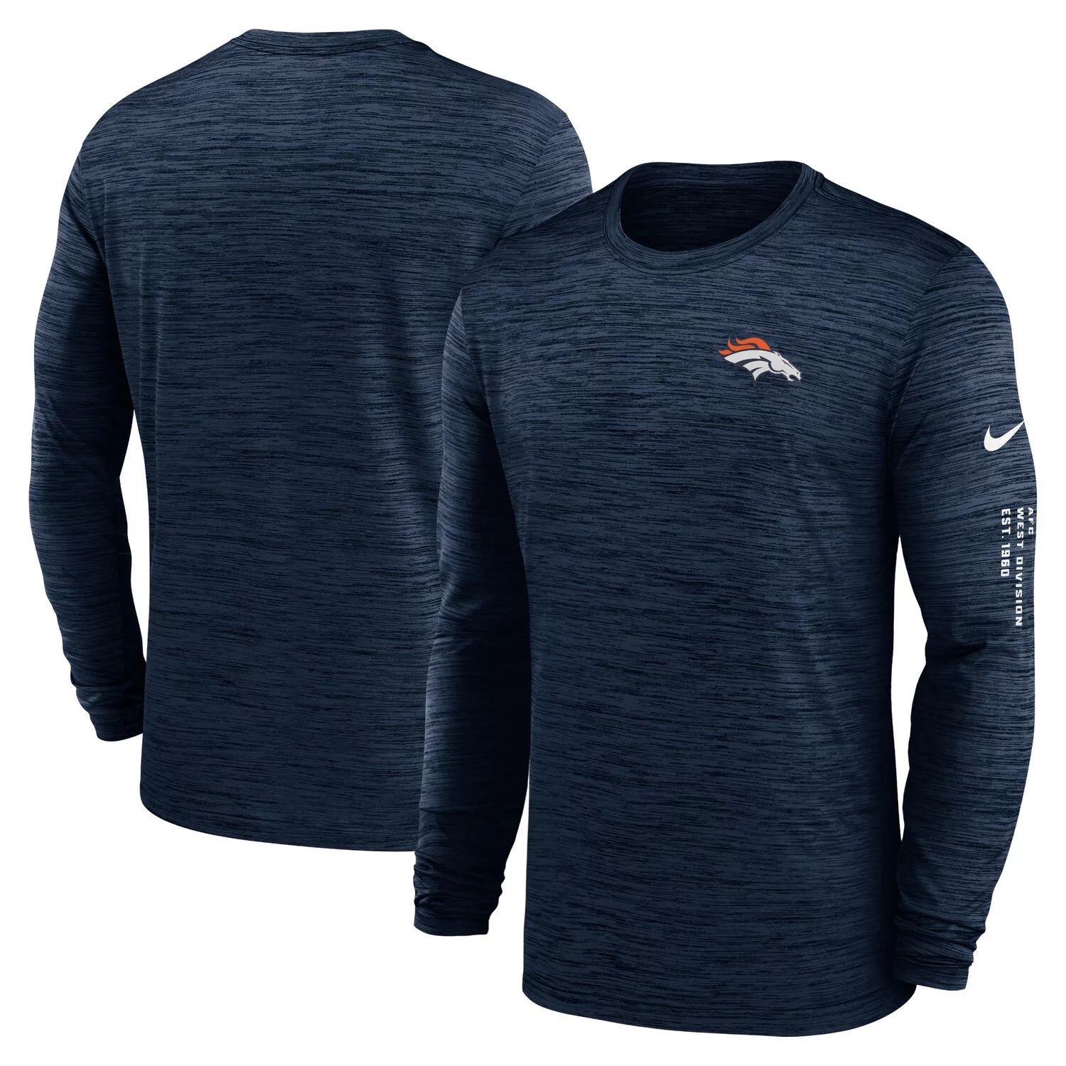 Мужская темно-синяя футболка с длинным рукавом Denver Broncos Velocity Nike цена и фото