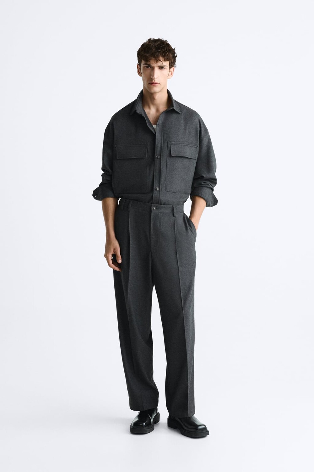 

Рубашка из смесовой вискозы ZARA, серый