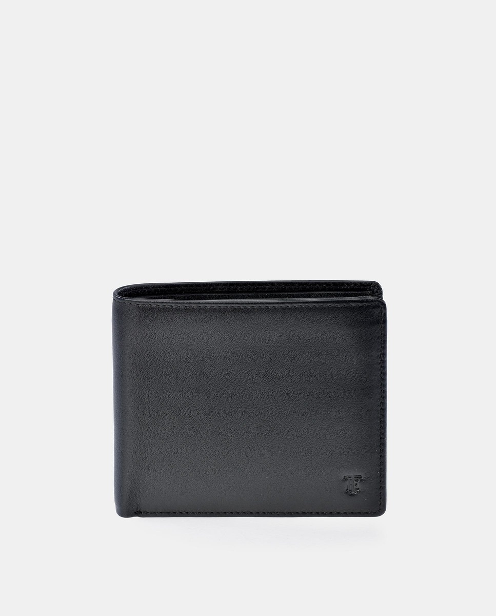 Черный кожаный кошелек в американском стиле с выгравированным логотипом Emidio Tucci, черный