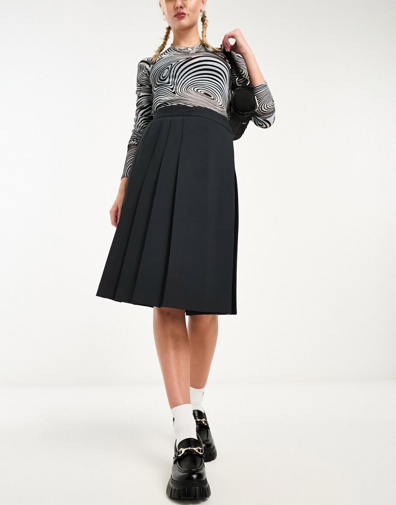 Черная плиссированная юбка миди ASOS DESIGN