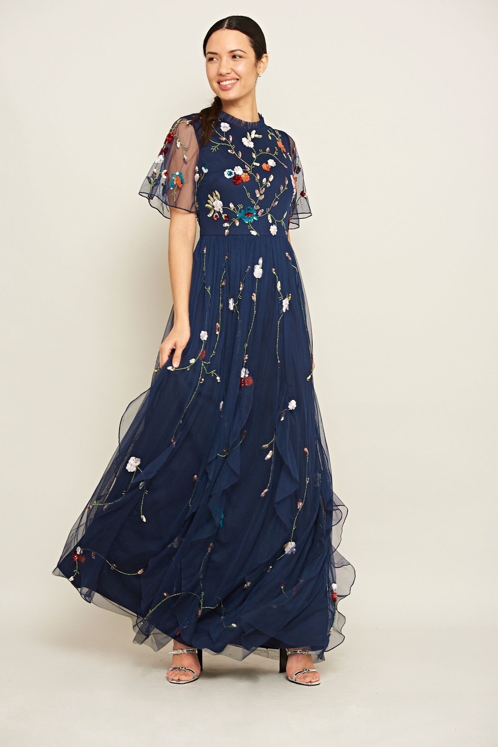 

Синее платье макси с цветочным узором Frock and Frill, синий