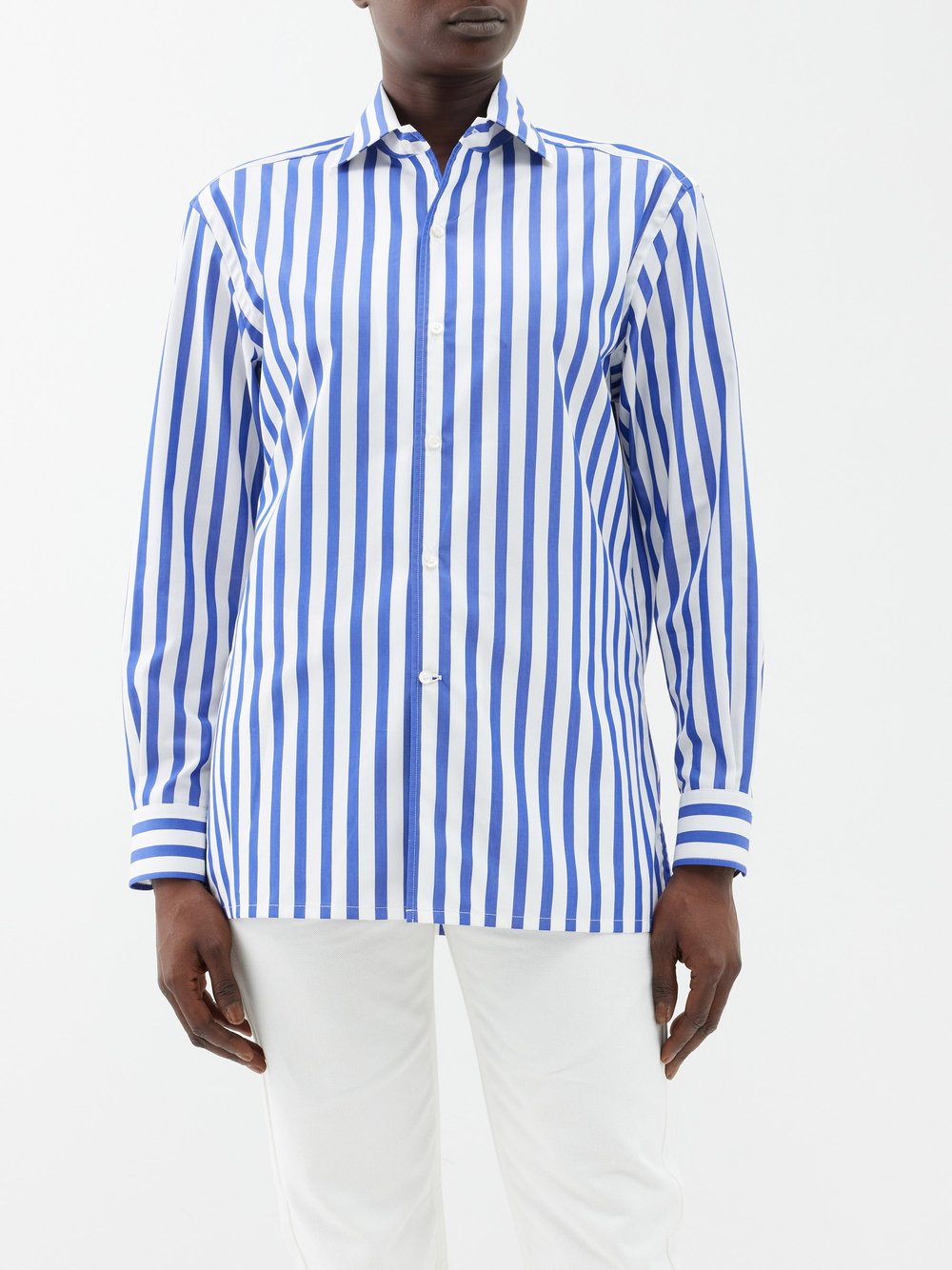 Рубашка-капри в полоску из хлопка Ralph Lauren, синий капри свободные в полоску 44 размер