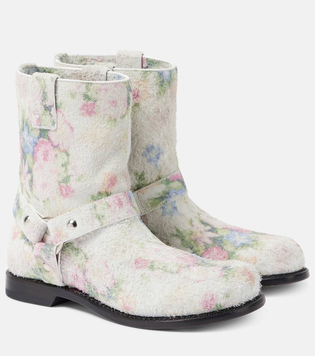 

Байкерские ботинки Campo из матовой замши Loewe, цвет white/pink multicolor