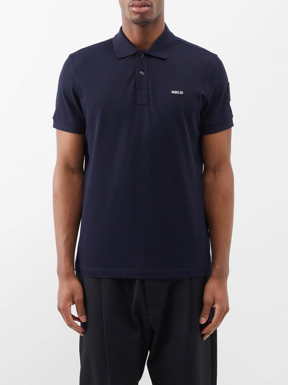 Рубашка-поло из хлопкового пике с вышитым логотипом Moncler, синий