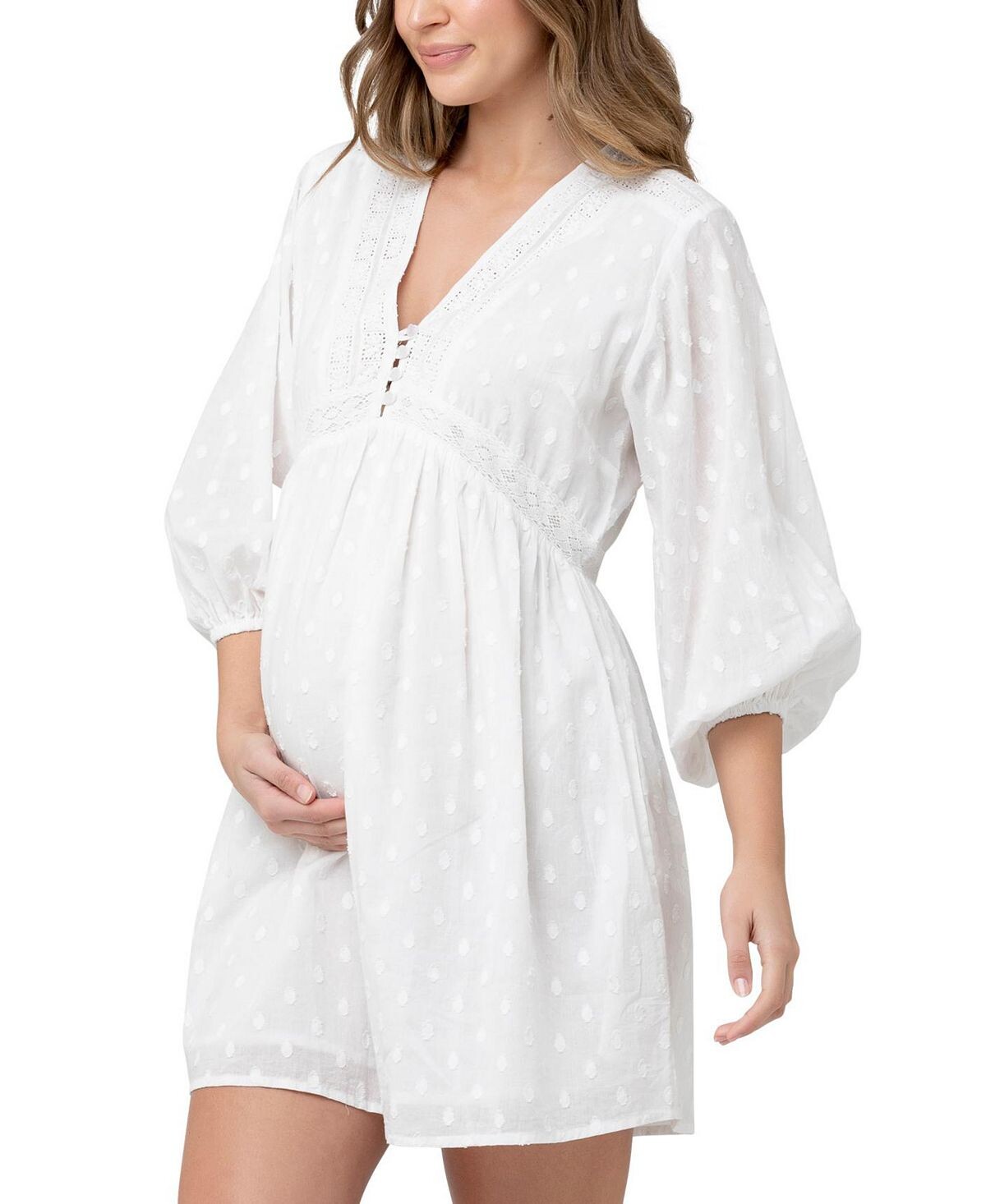 

Белое платье с длинными рукавами и вышивкой Valentina для беременных Ripe Maternity, белый