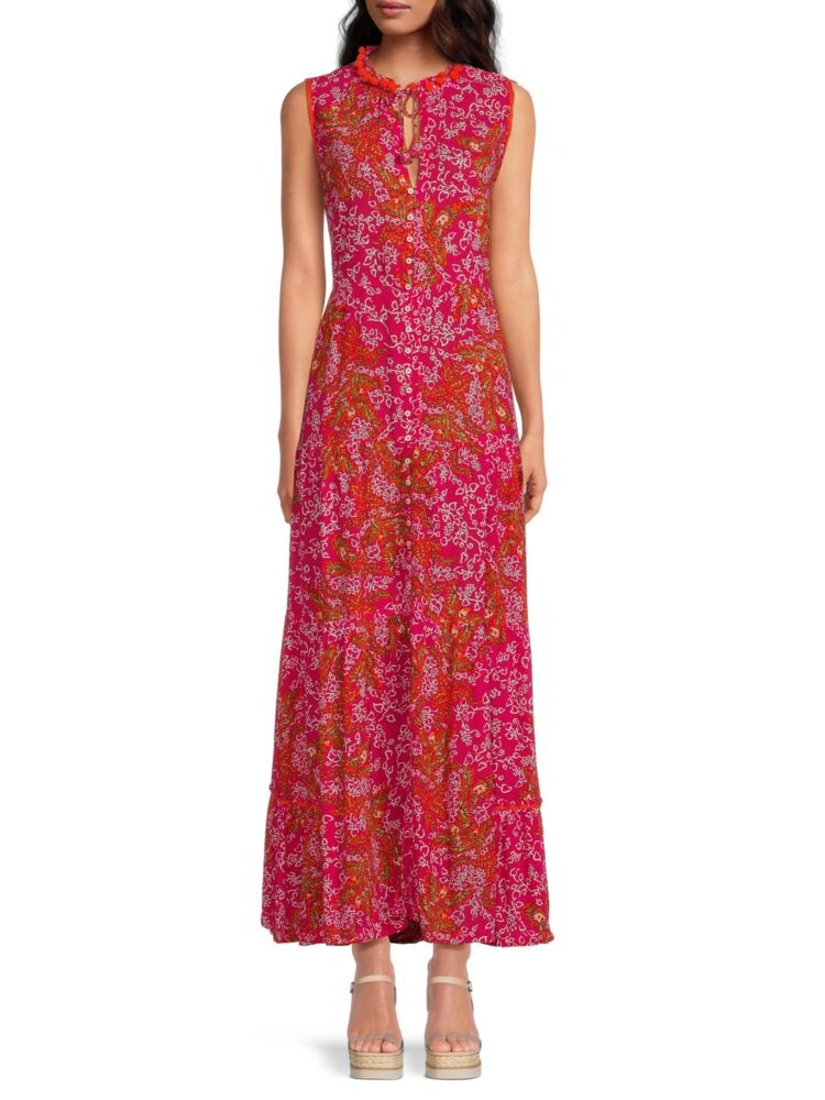 

Платье макси с цветочным принтом Poupette St Barth, цвет Pink Multicolor