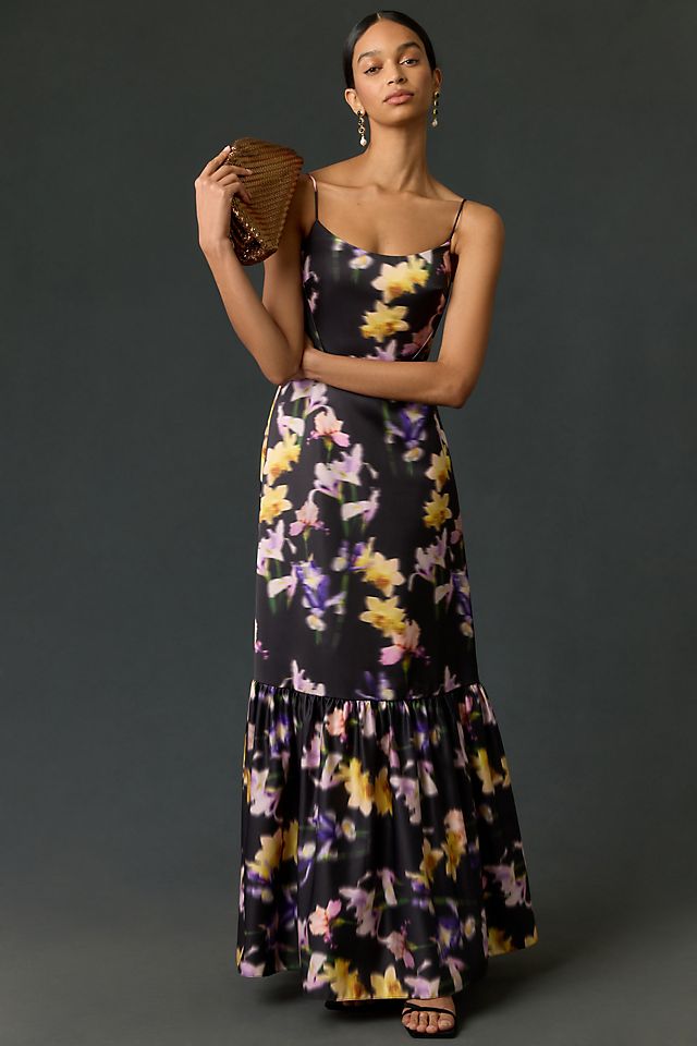 Платье макси ML Monique Lhuillier без рукавов, черный шифоновое платье макси melanie с цветочным принтом ml monique lhuillier цвет floral shadow