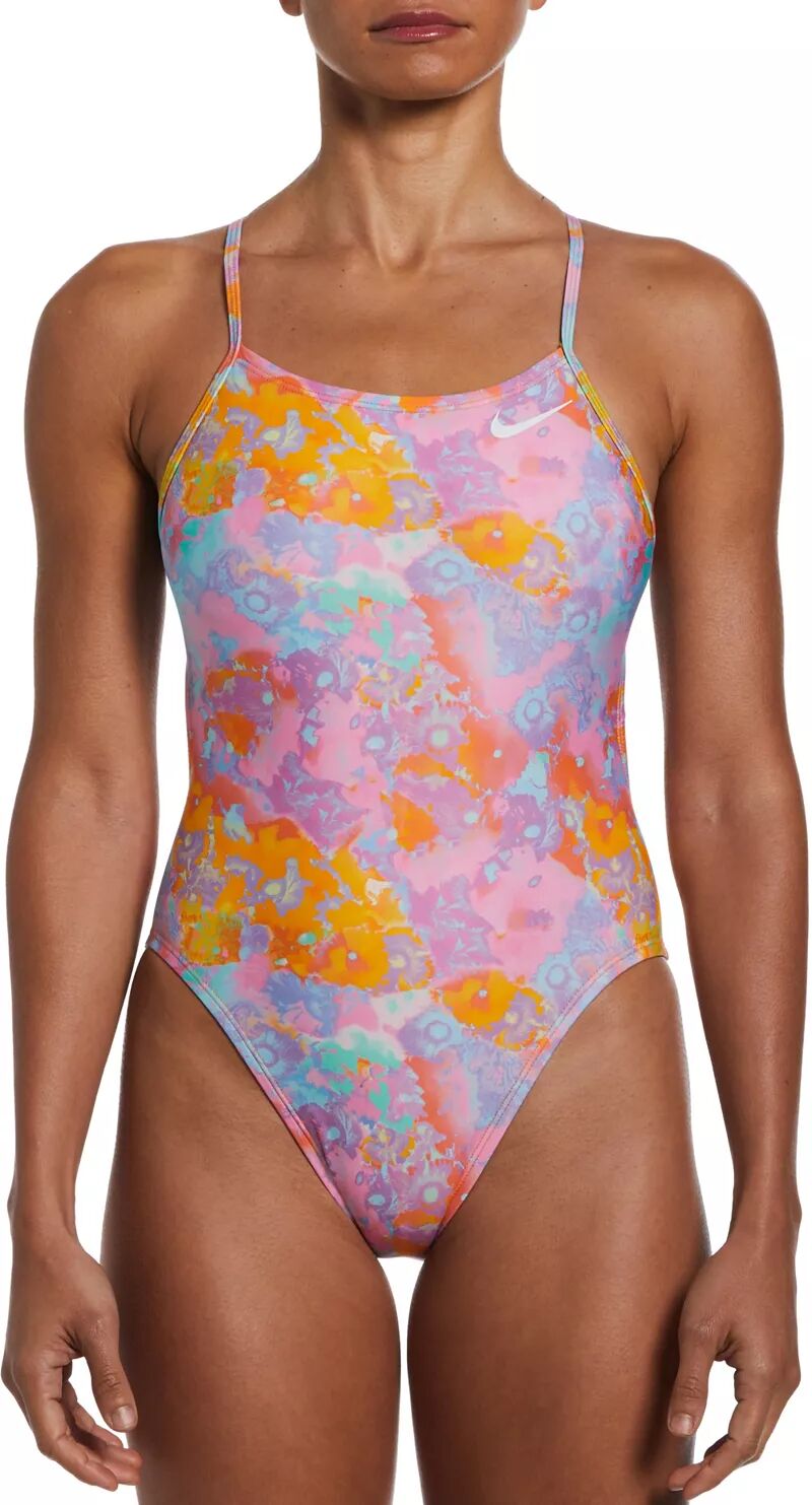 Женский цельный купальник с вырезами и разноцветными принтами Nike