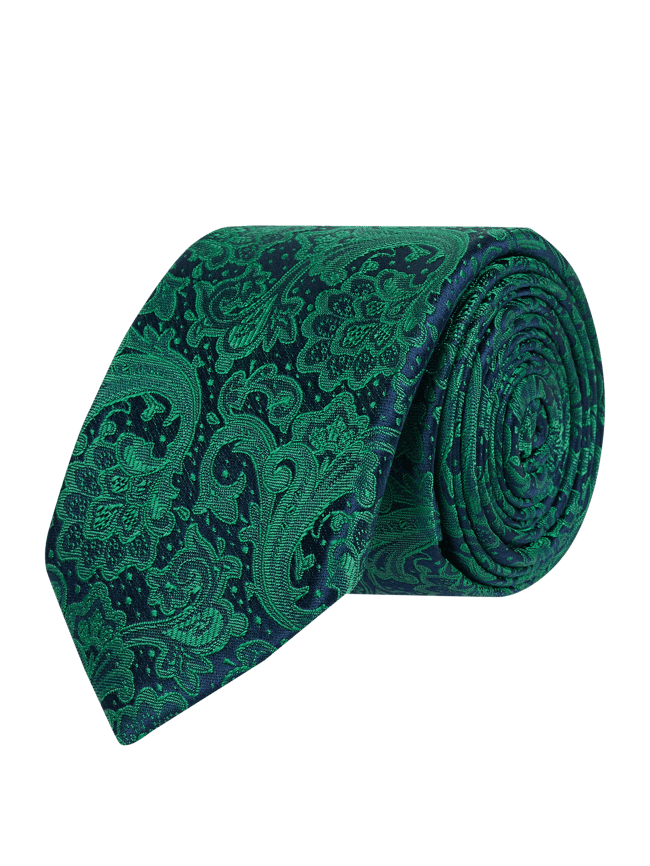галстук бабочка подиум белая с узором пейсли Галстук из чистого шелка (6 см) Monti, зеленый