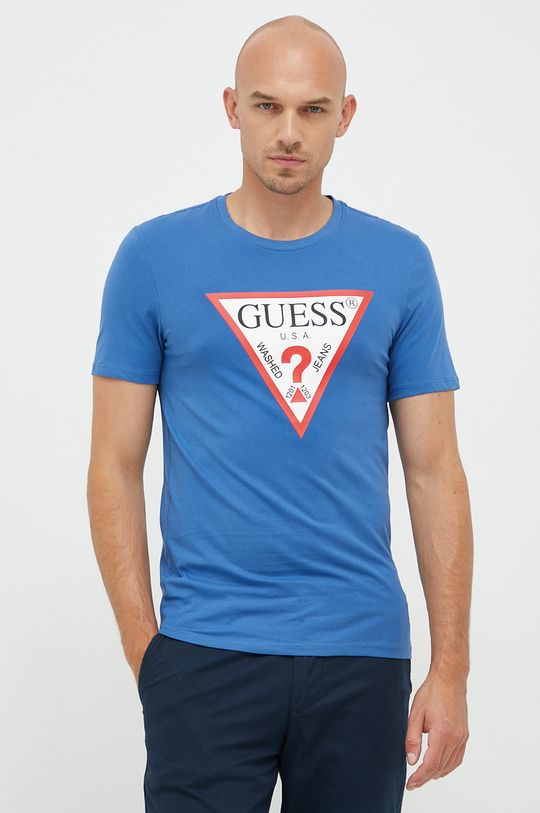 Хлопковая футболка Guess, синий