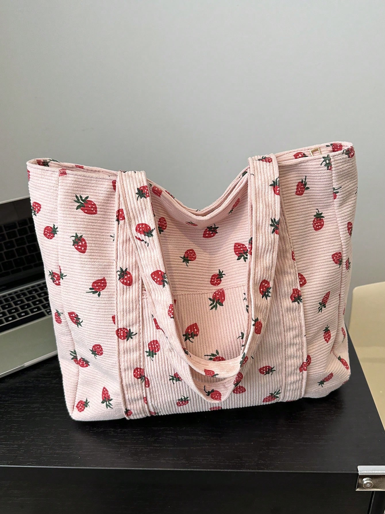 цена 1 шт. минималистичная модная тканевая сумка-тоут с принтом и молнией, розовый