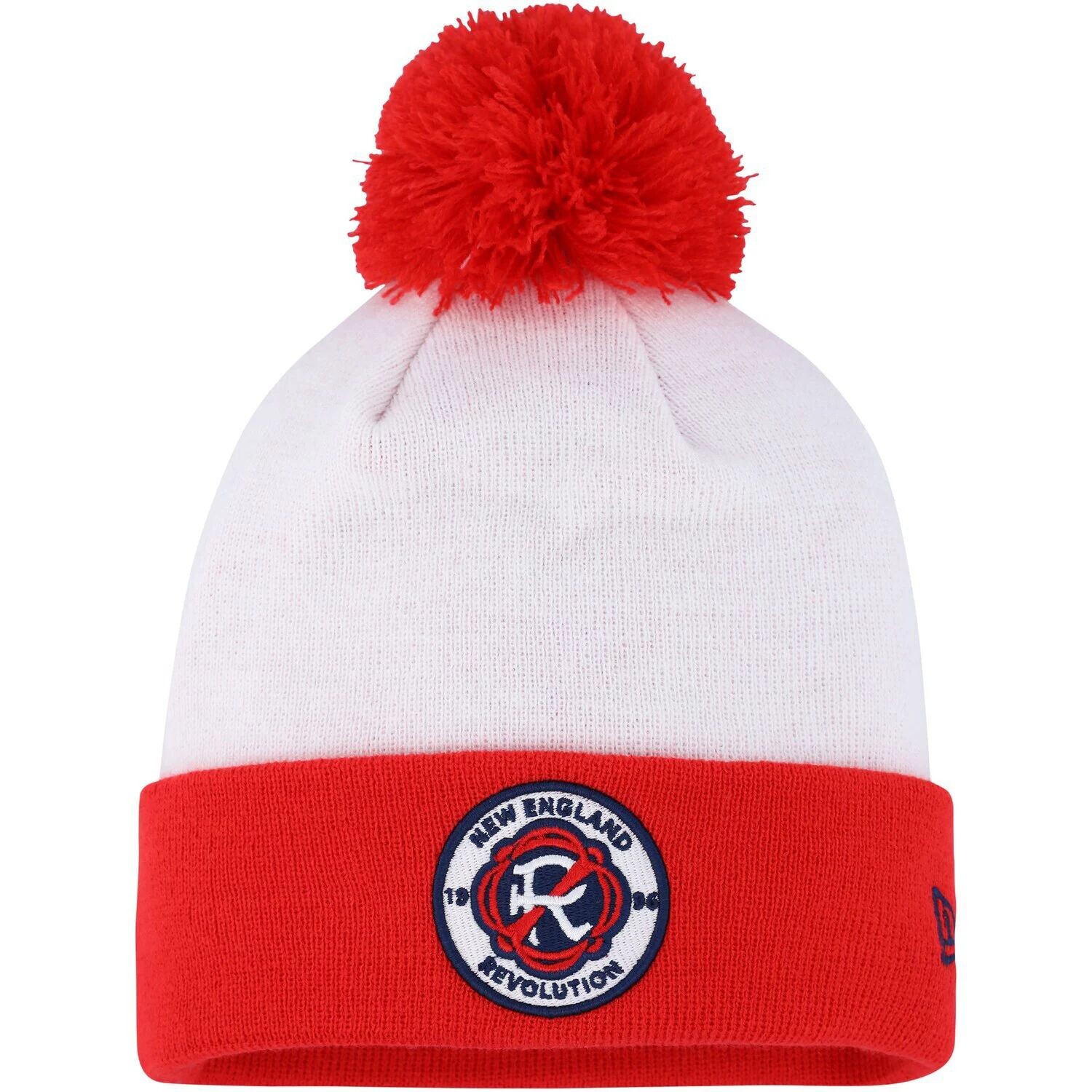 

Мужская белая вязаная шапка New Era New England Revolution из джерси с манжетами и помпоном