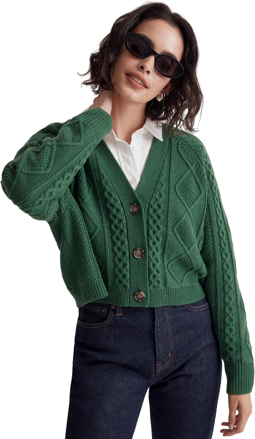

Свитер Cable-Knit Crop Cardigan Madewell, цвет Varsity Green