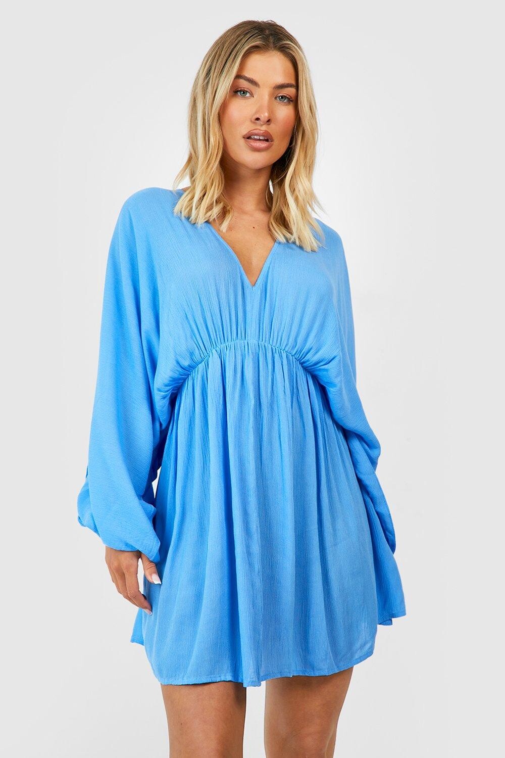 

Хлопковое драпированное свободное платье с крыльями летучей мыши boohoo, синий