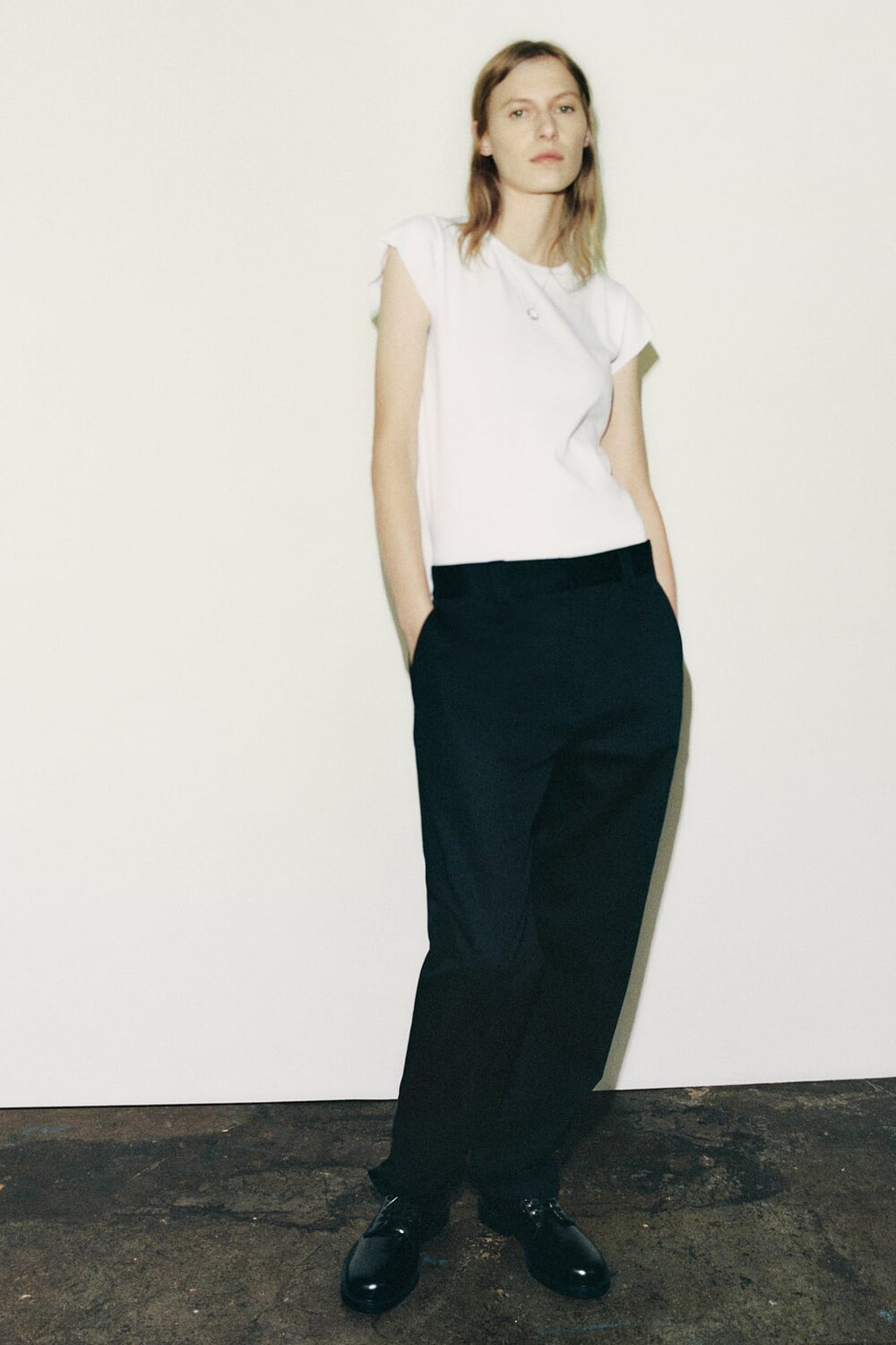 

Хлопковая футболка в реблу ZARA, белый
