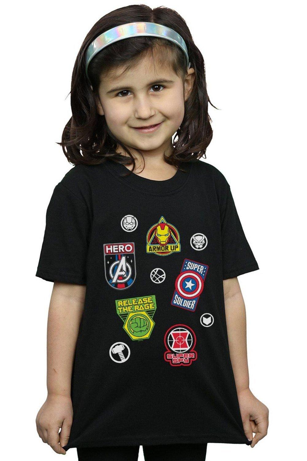 Хлопковая футболка со значками героев Мстителей Marvel, черный