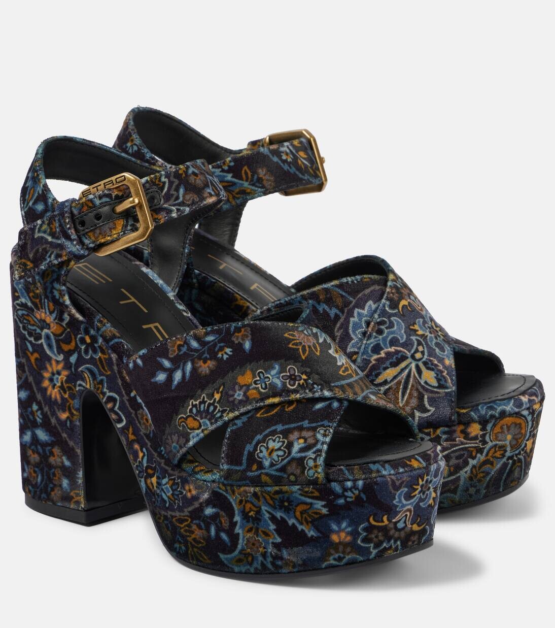 

Босоножки на платформе из бархата с цветочным узором Etro, цвет print on black base