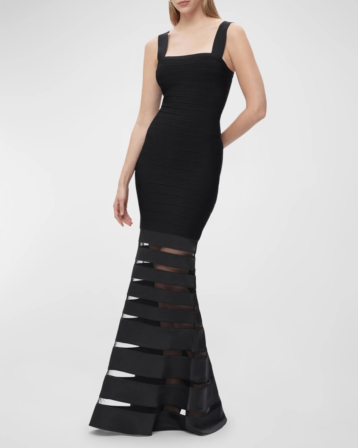 

Бандажное платье без рукавов с полосатой юбкой Claudia Herve Leger, черный