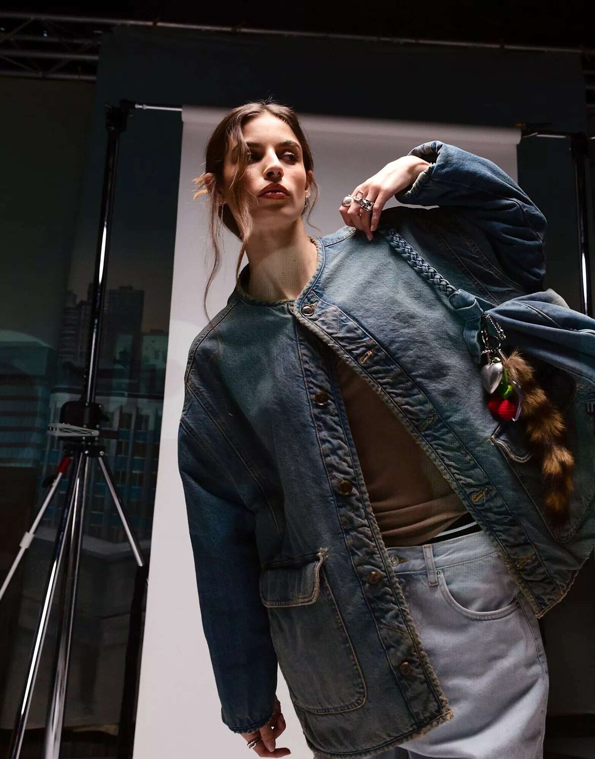 

Двусторонняя джинсовая куртка Topshop аутентично-синего цвета, Синий