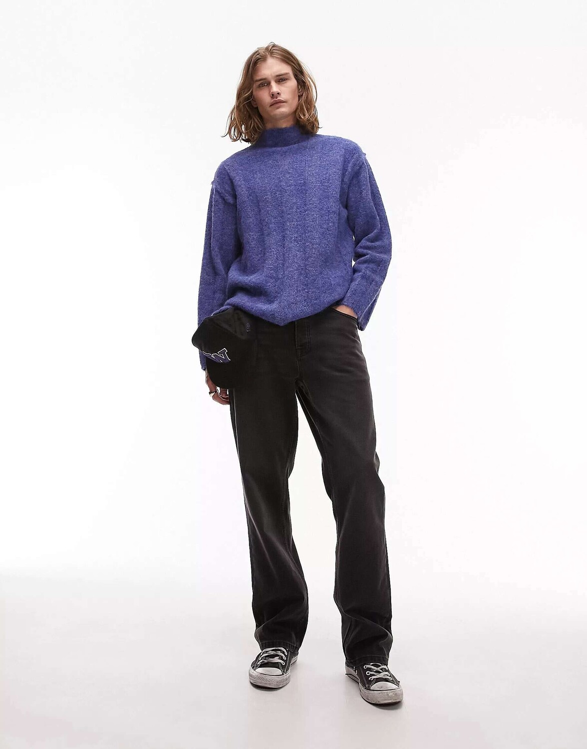 

Синий джемпер с высоким воротником в рубчик Topman