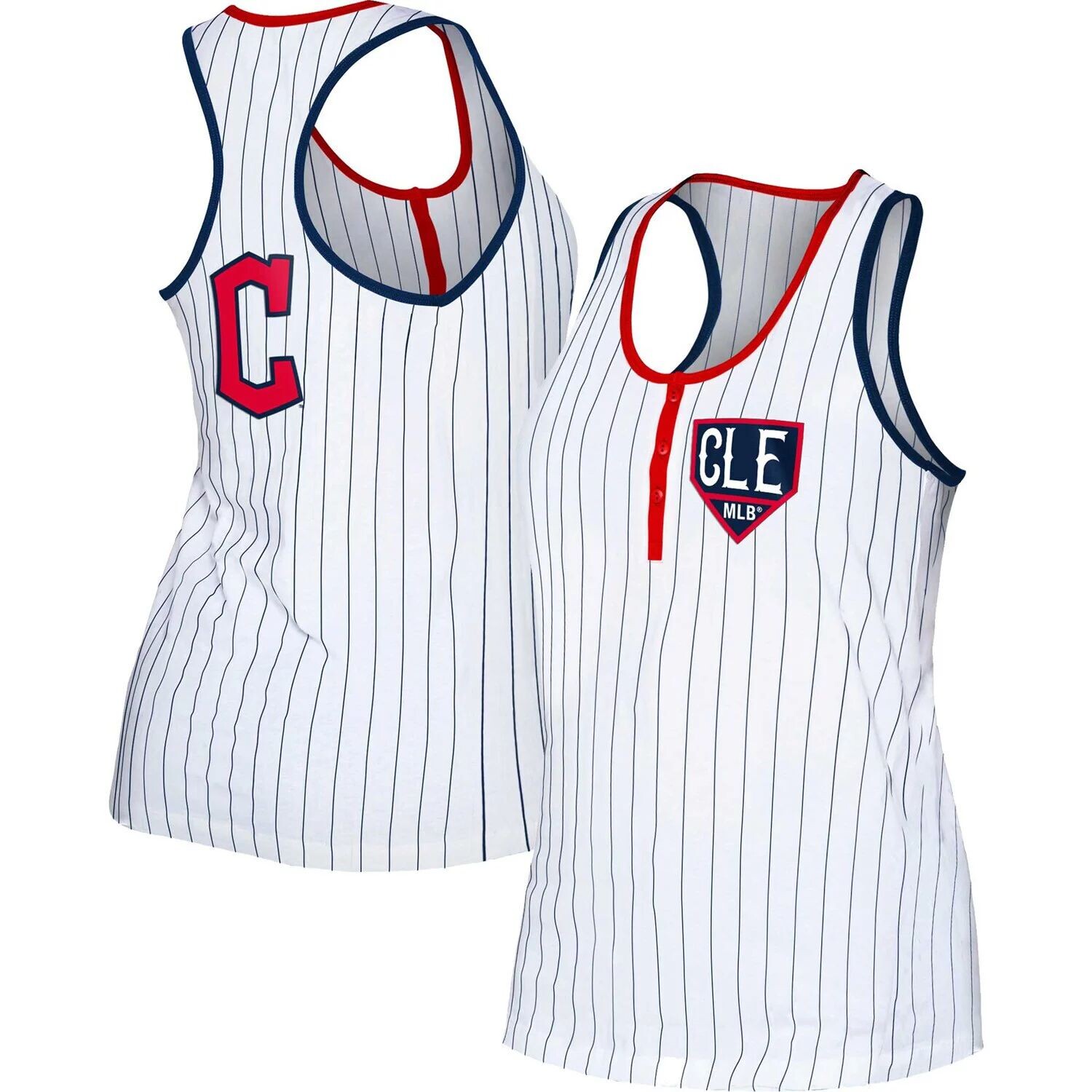 

Женская белая майка Henley Racerback в тонкую полоску New Era Cleveland Guardians New Era