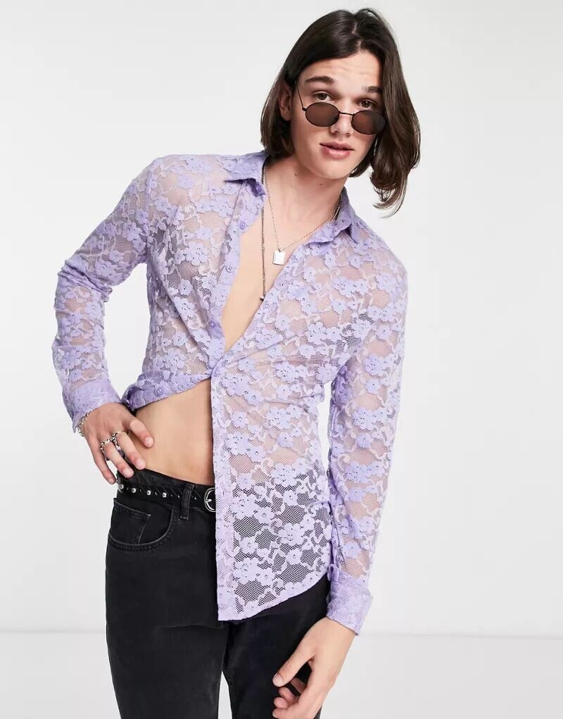 

Сиреневая кружевная рубашка скинни ASOS