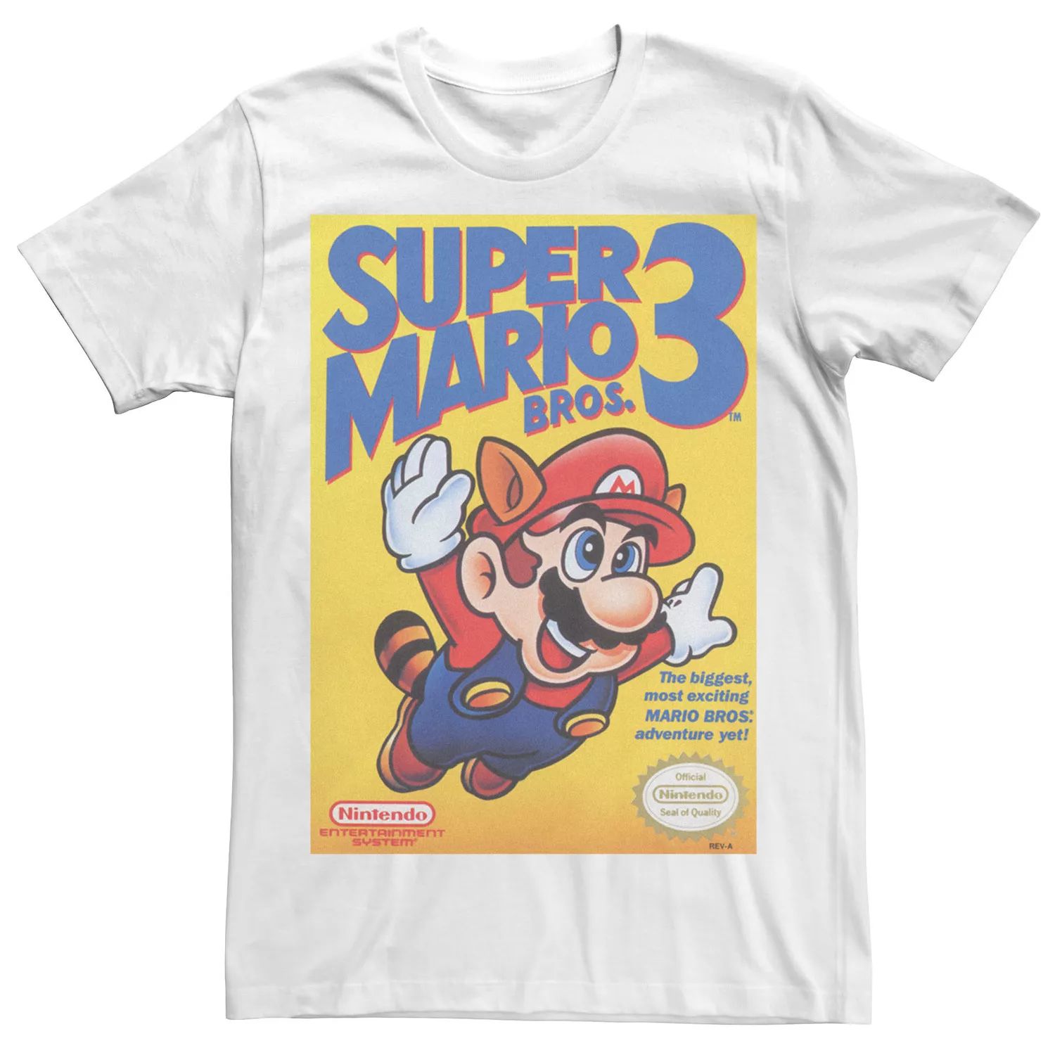 Мужская футболка с плакатом Super Mario Bros 3 Flying Raccoon Mario Licensed Character, белый